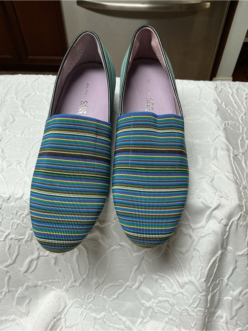 SAS Striped Slip-On espadrille in Blue, Green and Yellow